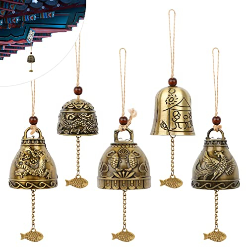 5 Pezzi Bless Wind Chime Campana Appendere Vintage Fengshui Campanelli Eolici Chimes Campanella a Vento Cinese Tradizionale Vento Carillon Campana della Benedizione per Casa e Giardino Appeso Fortuna