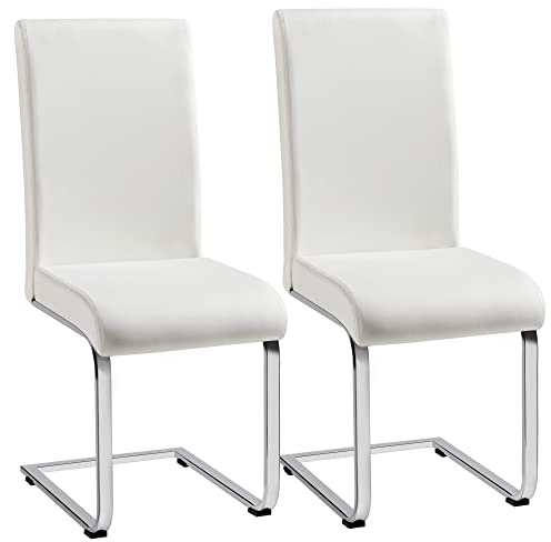 Yaheetech Dining Chairs Set of 2 Faux Leather High Back Chairs White