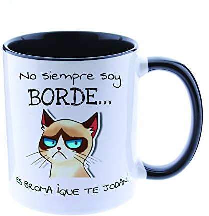 España Taza Graciosa - No Siempre Soy Borde, es Broma - Tazas Originales - Taza Gato - Tazas con Frases de Humor sarcástico - 350 ml