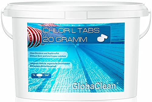 GlobaClean Chlortabletten für Pool ohne Flockungsmittel - Langsamlöslich – Chlor L Tabs 20g – 3kg