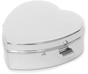 Brillibrum Pillendose Herz verchromt Tablettendose Silber glänzend mit zwei Fächern und Spiegel Schmuckdöschen Herzpillendose To Go Medikationshilfe (Dose mit Gravur bis 15 Zeichen)