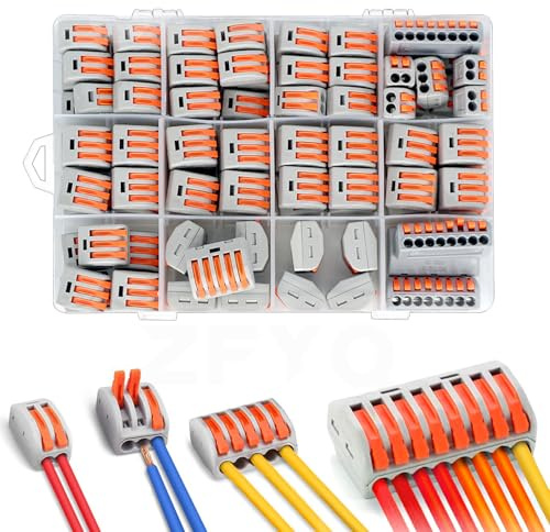 ZFYQ Connecteur électrique, 100 Pièces Rapide Connecteur de Fil de Câble, avec 45pcs 3 Entrées, 40pcs 2 Entrées, 10pcs 5 Entrées, 5pcs 8 Entrées pour Fils Solides, Toronnés et Flexibles