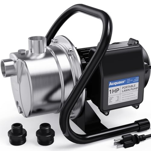 Acquaer 115V Shallow Well Garden Pump, Stainless Steel, Sprinkler Water Transfer Draining Irrigation Pump 998 GPH, for Water Removal Lawn Garden,1HP Portable