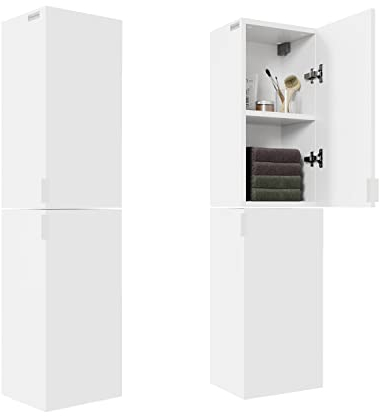 PLATAN ROOM Badschrank Hochschrank 2 TLG.-Set 60cm 90cm 120cm 150 cm hängend Badezimmerschrank mit Soft-Close Wandschrank für Bad Matt - Hochglanz Weiß (Weiß Matt/Weiß Matt, 120 cm hoch (2x60))