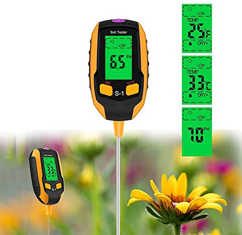 Justmetr [Upgraded Soil PH Meter, 4-in-1 Soil Tester Moisture, Digital Plant Thermometer Test, Moisture Meter Light and PH Tester for Potted Plants, Gardens, Lawns