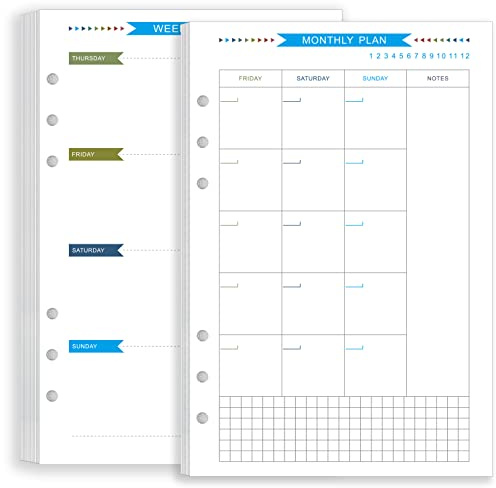 Zelten Bunt Lose-Blatt-Lochpapier-Nachfüllpackungen Papier für 6-Loch-Binder Persönlicher Organizer Tagebuch Notizbuch Nachfüllbarer Planer (Weekly Monthly Planner, A5)