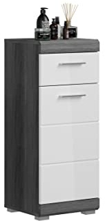 xonox.home - Standschrank Scout 37x88x31 cm in rauchsilber und weiß Hochglanz - Midischrank Badschrank Badmöbel Schrank - schöner Blickfang hochwertig verarbeitet robust und langlebig