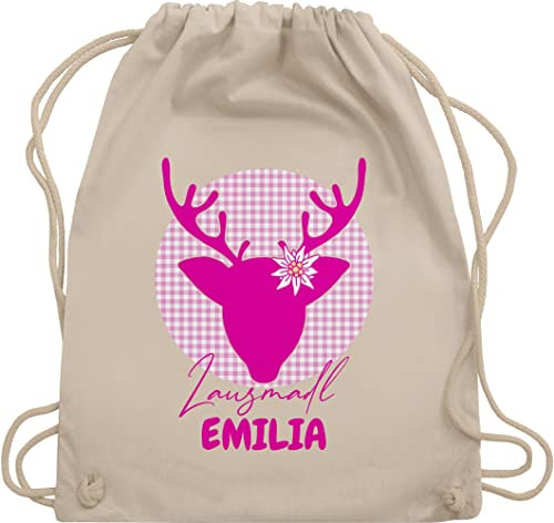Turnbeutel Rucksack - Kompatibel Oktoberfest - Lausmadl Hirsch - Unisize - Naturweiß - oktoberfest-tasche trachten edelweiß tasche trachtenrucksack bayrisch edelweiss beutel trachtenrucksäcke