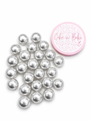 20mm Extra Large Shimmer Chocolate Balls Edible Cupcake Cake Topper Sprinkles (Metallic Silver, Small Tub)