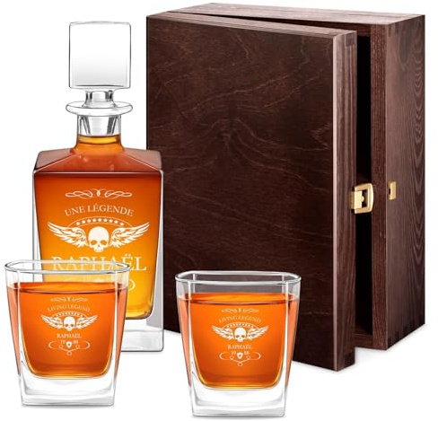 Maverton Set Whisky personnalisable, Carafe en verre et 2/4/6 verres pour homme