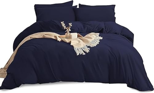 Yorkshire Bedding King Size Duvet Cover Sets Soft Breathable Brushed Microfibre Plain Duvet Cover with Pillow cases Button Closure Quilt Cover Bed Set Navy