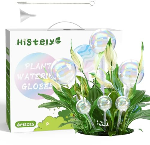 Histely Plant Watering Globes, 6PCS Iridescent Rainbow Gradient Color Clear Glass Bulbs Self Watering Spikes Planter Insert, Automatic Plant Waterer Bulbs Devices for Various Plants