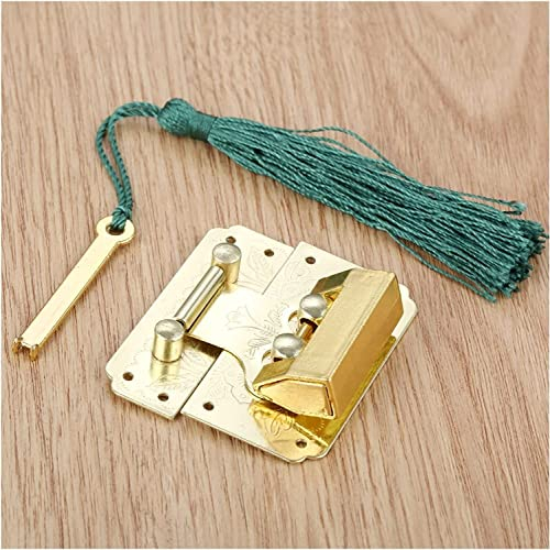 Haken- und Ösenriegel, Hakentor-Hakenschloss, goldenes chinesisches altes Schloss, Holzkiste, Vorhängeschloss, Vintage-Kastenschloss, Haushaltsmöbel, Schnalle, Uhr, Schnallenschloss, Hardware (Farbe: