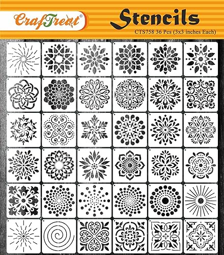 CrafTreat wiederverwendbare 36-teilige Mandala-Schablonen zum Malen auf Holz, 7,6 x 7,6 cm, DIY-Schablonen für Kunsthandwerk, Freunde, Wände, Dekoration, elegante Mandala-Schablonen für Punktmalerei