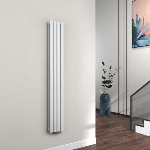 EMKE Schmal Hoch Röhrenheizkörper 1600x240mm, Ovaler Design Heizkörper mit Mittelanschluss Doppellagig Heizung Weiß 775W