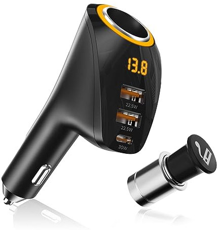 YONGMING4in1 175w Multi Prise Allume Cigare usb c Chargeur Voiture,Prise usb c+Double Prise usb et Prise Allume Cigare 12v 24v,peut Surveiller la Tension,pour GPS iPhone Chargeur Samsung Charge Rapide