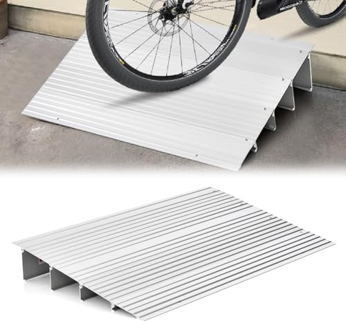 COSTWAY Rampe de Seuil de Porte de 10,5cm avec Hauteur Réglable, Rampes de Trottoir en Aluminium Surface Antidérapante Charge 317KG, pour Fauteuils Roulants, Déambulateurs, Scooters