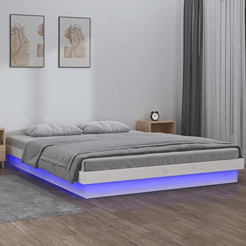 ZQQLVOO Bettgestell Familienbett Palettenbett Massivholzbett mit LEDs Weiß 120x200 cm