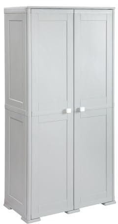 Tomaino - Armadietto Portascope per Esterno con 2 Ante e 4 Vani - Mobile da Esterno Balcone, Giardino, Garage - Armadio Portascope da Esterno SIMPLEX Grigio