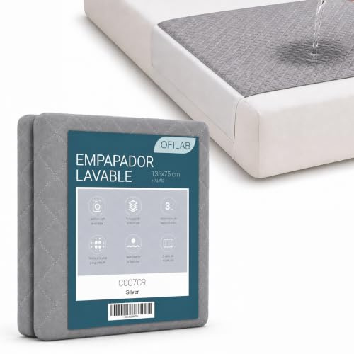 OFILAB | Inkontinenzunterlage Waschbar 135 cm mit Flügeln und 4 Schichten | 1 Stück | Absorbierend 3L/m² | Wasserdicht und Wiederverwendbar | Für Senioren, Kinder | Erhältlich in 90 cm, 135 cm, 150 cm