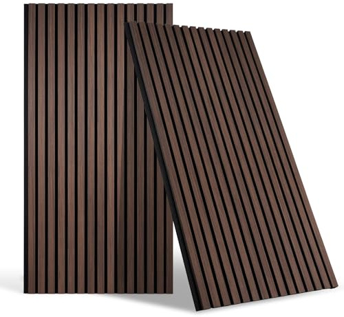 DOLLAR BOSS Wood Panels for Walls, Acoustic Wall Panels 120x60cm 2PC, Sound Absorbing Wooden Slats, Decorative 3D Wall Panels, Modern Wall Decor for Office, Bedroom, Kitchen, Ebony