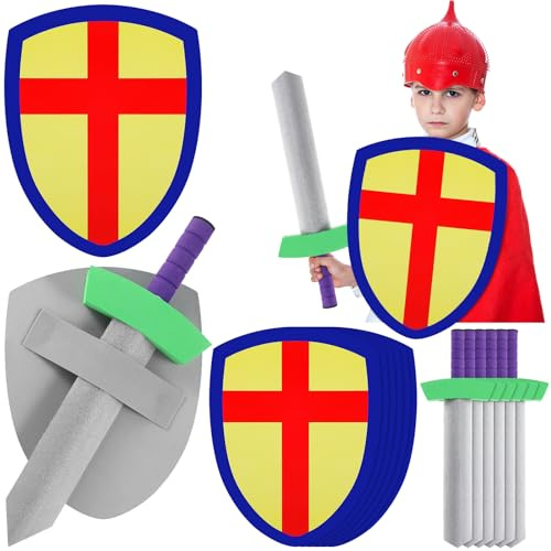 Motionchic 6 Set Foam Sword and Shield Set for Kids Foam Swords for Play Fighting Medieval Knight Joust Weapons Role Play Costume Party Birthday Gifts Activities Accessories Christmas