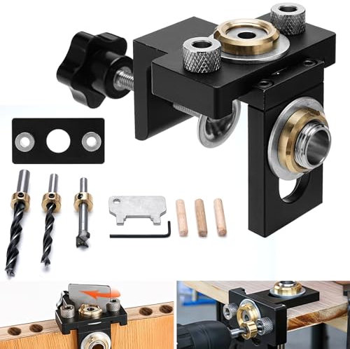 3 in 1 Taschenlochvorrichtung, Helmsyde 8/10/15 MM Taschenloch Holzdübel Bohrschablonen-Set mit Positionierungsclip Einstellbare Bohrführung Puncher Locator