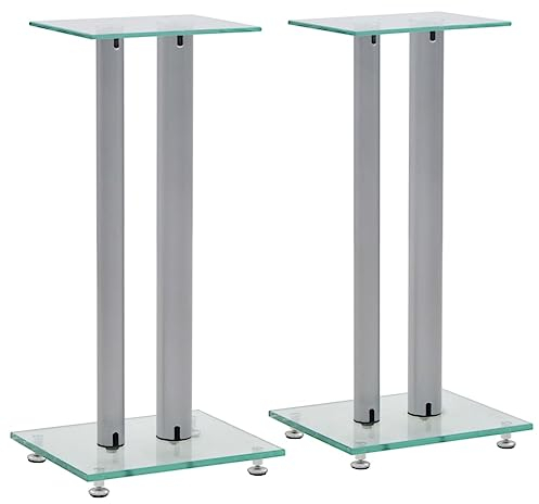 1 Paar Boxenständer, 2 Säulen, 2er-Set Lautsprecherständer Speaker Stand für Regallautsprecher, Universaler Boxen-Ständer, Lautsprecher Standfuß, Doppelsäulen-Design, Silbern 30 x 25 x 61 cm