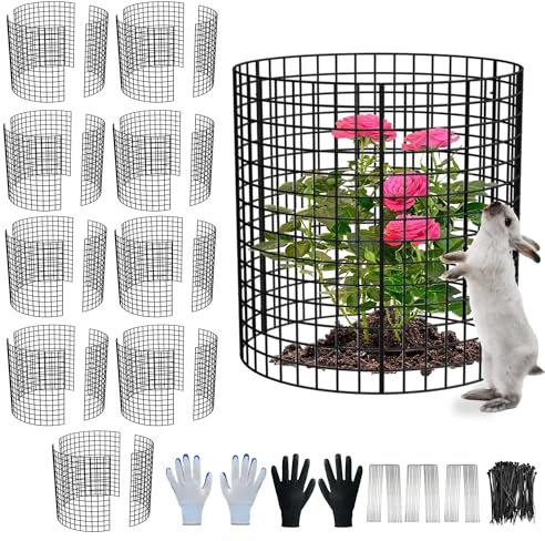 Pflanzenschutz aus Draht, 34,3 cm Durchmesser x 35,6 cm Höhe, Pflanzenschutz vor Tieren, 30 Stück vorgebogenes Metallgeflecht, um Tiere fernzuhalten, mit Kabelbindern und Heringen (10 Packungen,