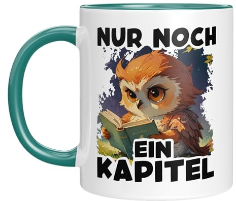 Lustige Tasse mit Spruch und Eule für Leseratten | Nur noch ein Kapitel | Tolles Geschenk | Kaffeebecher 330 ml