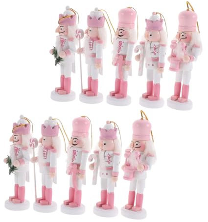 Cabilock 10pcs Wooden Christmas Nutcracker Soldier Ornaments Xmas Table Nutcracker Soldier Figurines Festival Mini Nutcracker Figures Christmas Tree Hanging Decorations Pink