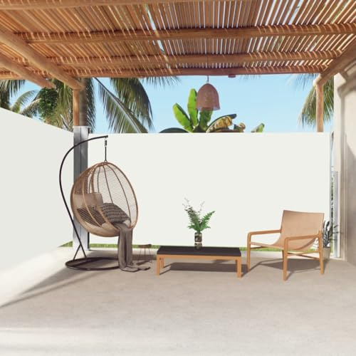 TJROO Tenda da Sole 180x600 cm Tende da Veranda Retrattile Paravento Laterale Tenda Paravento Laterale Parasole Paravento per Balcone Anti UV PatioCrema Tessuto Avvolgimento Automatico