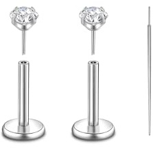 Candyfancy G23 Titan Piercing Stud 20G Lippenpiercing Tragus Helix Push In Flat Back Studs Cartilage Titan Piercing Schmuck 6MM Hypoallergen 2mm Zirkonia