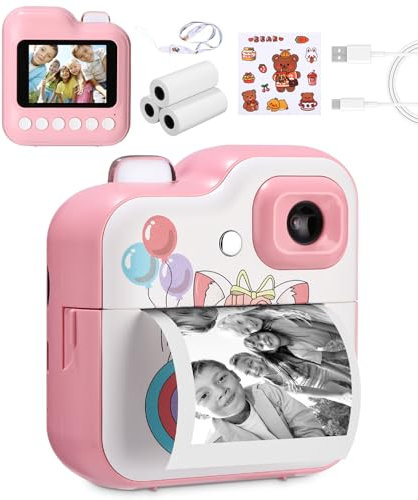 Ixydor Appareil Photo instantané pour Enfants,1080P écran 2,4 Pouces Appareil Photo numérique pour Enfants avec 3 Rouleaux de Papier d'impression & Carte 32GB,Cadeaux pour garçons et Filles 3-12 Ans