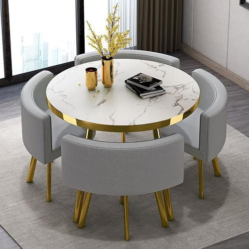OCAZI Runde FrüHstücksbar Rundes MöBelset Mit Tisch Und StüHlen Runder Konferenztisch 1 Tisch Und 4 StüHle 5Teiliges Set KüchenEsstischset für KücheEsszimmer #27 80x75cm/31.5x29.5in(WxH)