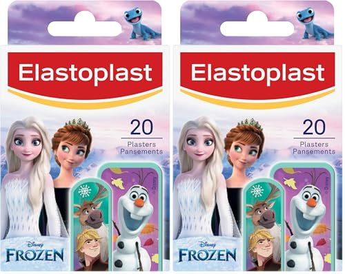 Elastoplast Disney Frozen Assorted Sizes (20 Pieces), Coloured First Aid Plasters for Children, Kid’s Everyday Plasters with Frozen Designs, Various Sizes, Skin-Friendly (Pack of 2)
