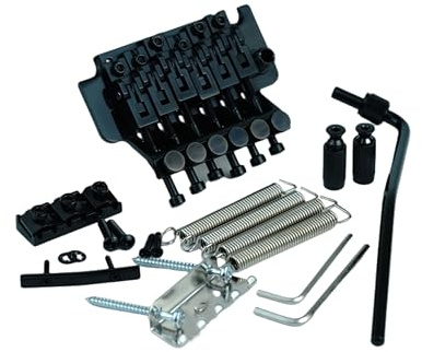 Eddaray Double Rocking Tremolo Bridge, 6 String Electric Guitar Spring Stabilizer Device Double Vibrato System Tailpiece Saddle Playing Accessories Replacement (S2000 Black, 42mm String Lock Length)