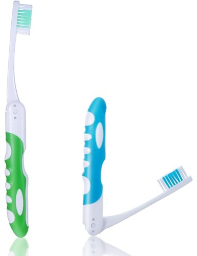 Aeaocvo 2 cepillos de dientes de viaje plegables, plegables para viajes, cepillos de dientes manuales portátiles para adultos, camping, escuela, viajes de negocios (azul, verde)