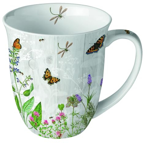 Ambiente Teetasse Kaffeetasse Becher Mug 0,4l Kräuter Garten Schmetterlinge Fine Bone China Porzellan Serie herb garden Ganzjahresmotiv