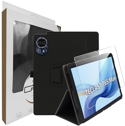 zZjoOoj Hülle Compatible with TECLAST T65 MAX 13 Inch, Tablet Protection Bundle with 1 Stück 9H Härte Anti-Kratzen Folie, Vertical Stand Function, Protective Case for TECLAST T65 MAX,Schwarz
