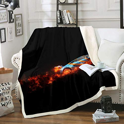 Cobija de felpa de coche de carreras, manta de forro polar suave para sofá o cama, temática de deportes extremos, manta Sherpa estilo automóvil, tamaño King, 87 x 94 pulgadas