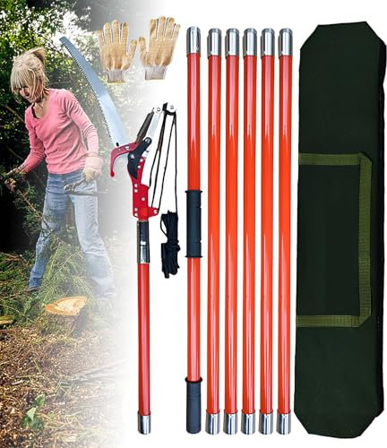 BOBVB 6m Pruning Saw with Telescopic Pole, Manual Pole Saw with Carrying Bag, Telescopic Tree Pruner Garden Tree Lopper, Branch Pruner Cutter, for Pruning Palms and Shrubs