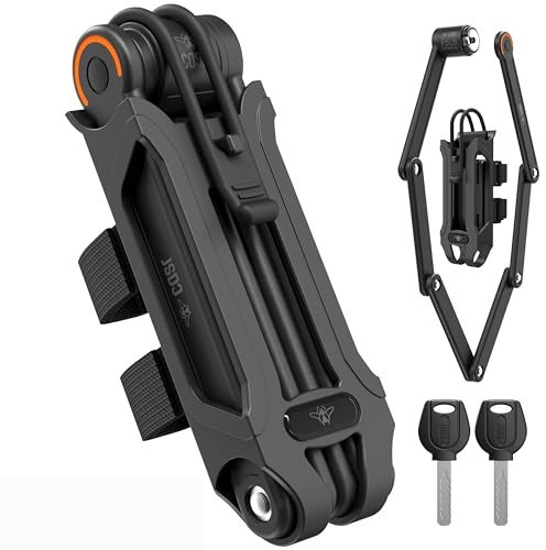 CASR Antivol Vélo, Moto, Scooter & Trottinette Électrique, Cadenas Pliable | Pliant & Pratique, Robuste et Durable, Support Fournis, 3 Moyens de Fixation, Longueur Extensible Jusqu’à 80 cm