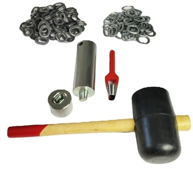 Oval Ösen Set Einschlagstempel Locheisen Hammer 22,5x13,5 mm + 50 Ösen Zink Ösenwerkzeug Stanze Presse
