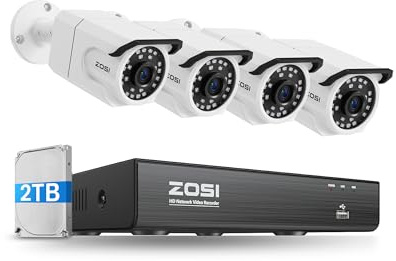 ZOSI 4K Ultra HD PoE Security Camera System, Person Face Vehicle Detection | 4pcs 8MP Outdoor Indoor Surveillance PoE CCTV Cameras, 100ft IR Night Vision, 8Ports 16CH 4K NVR & 2TB HDD for 24/7 Recording