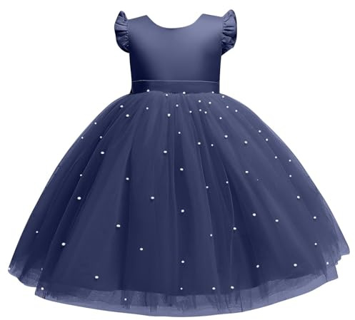 XINYUNZU Prinzessin Kleid Mädchen Fliegenden Ärmeln Tüllkleid A-Linie Abendkleid Kleider Hochzeit Festlich Dress Girl Sommerkleid Blumenmädchenkleider Kinderkleider Blau 4 Jahre