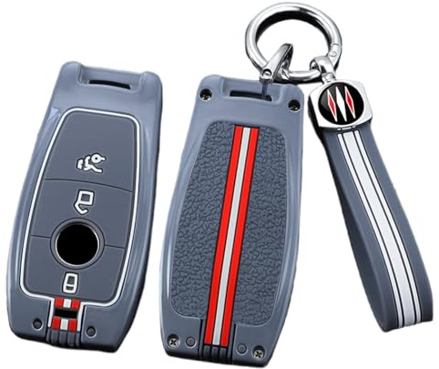 Happyit Zinklegierung Autoschlüssel Abdeckung Fälle Grau für Mercedes Benz A C E S GLC GLE GLS CLA Class W205 W213 W177 X167 W222 G63 3/4 Tasten (Seil+3B)