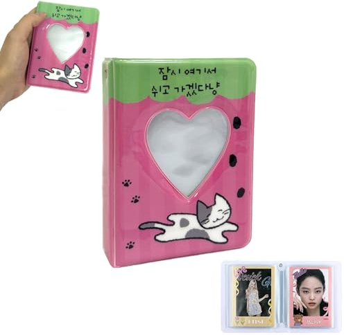 Caelura Mini Fotoalbum, 40 Taschen Kpop Photocard Holder für 2x3 Inch Film, Cute Kpop Photocard Binder(Magenta)