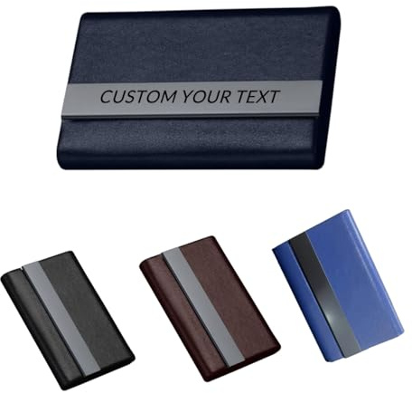 Jishiletao Individuelles Visitenkartenetui, personalisierbar, PU-Leder und Edelstahl, mehrere Brieftaschen, Kreditkarten- und Ausweishalter für Männer und Frauen, mit graviertem Logo und