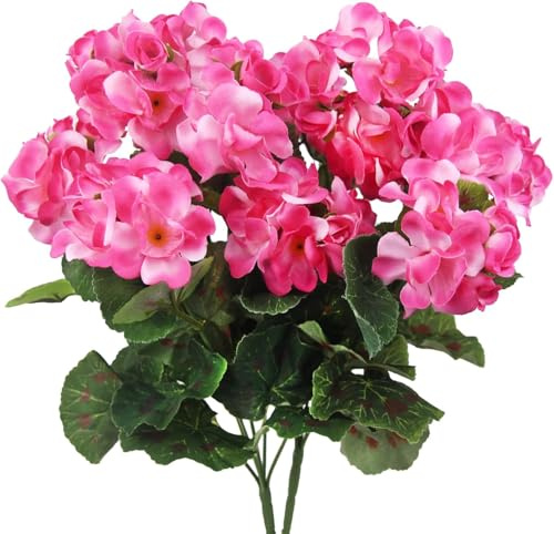 YTZWkit Artificial Flowers Outdoor, 3 Bundles Silk Fake Geranium Flower, Look Real UV Resistant Faux Plants for Front Door Garden Porch Planter Patio Balcony Yard Indoor Home Decoration (Pink)
